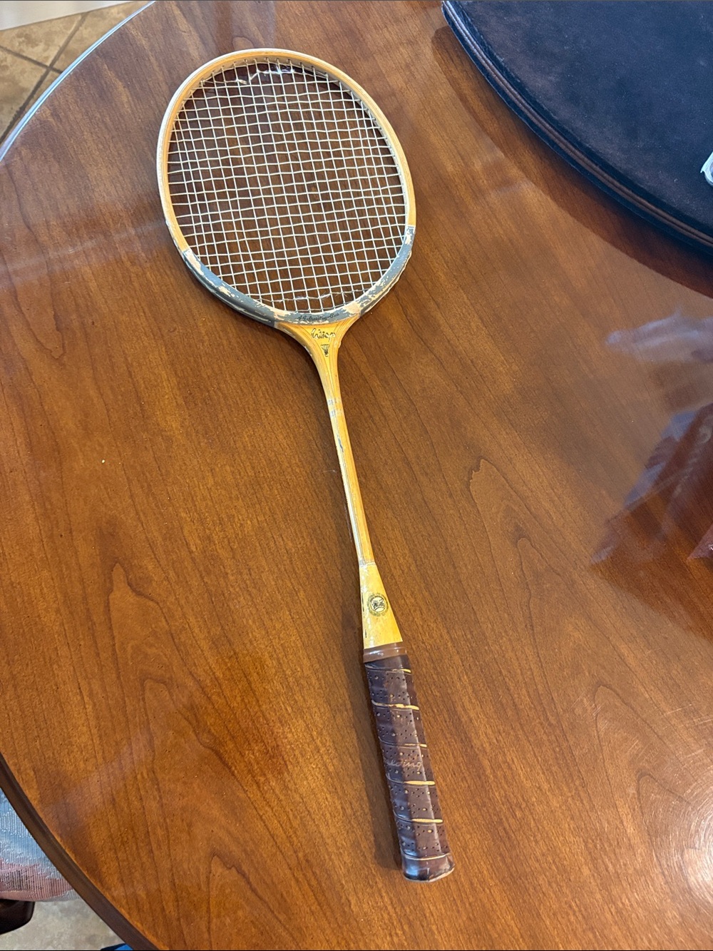 1950’s Vintage Wilson Wooden Badminton Racket with Blue and Natural Wood Finish